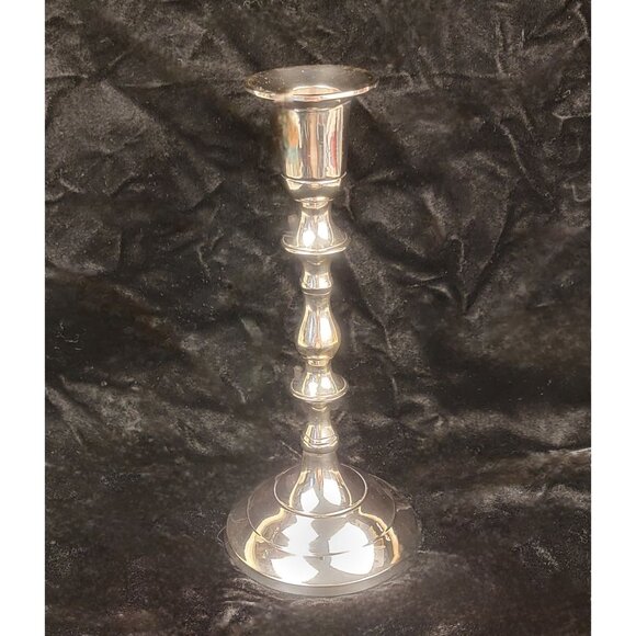 Vintage 1980's Solid Brass Silver-Toned Candlestick - Picture 1 of 14